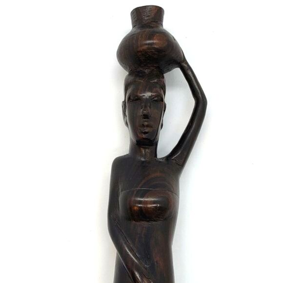 Tanganyika African Carved Wood Tribal Woman & Jug - Picture 3 of 11